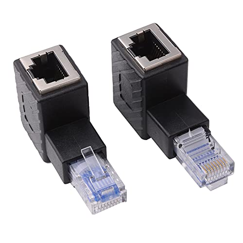 euroharry 2pcs Adaptateur ethernet 90 degrés, coudé vers Le Bas + vers Le Haut, Prise RJ45 vers...