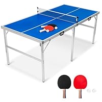 FCOUMY Faltbarer Tischtennistisch Indoor Ping Pong Tisch tragbarer Tischtennisplatte with Netz, Bälle, Schläger, blau 180 x90 x76 cm