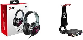 MSI IMMERSE GH50 7.1 Surround Sound RGB Gaming Headset with MSI IMMERSE HS01 COMBO Gaming Headset Stand with Wireless Charger 'RGB, Black/Red, Qi Certified Wireless Charger, Solid Metal Design'