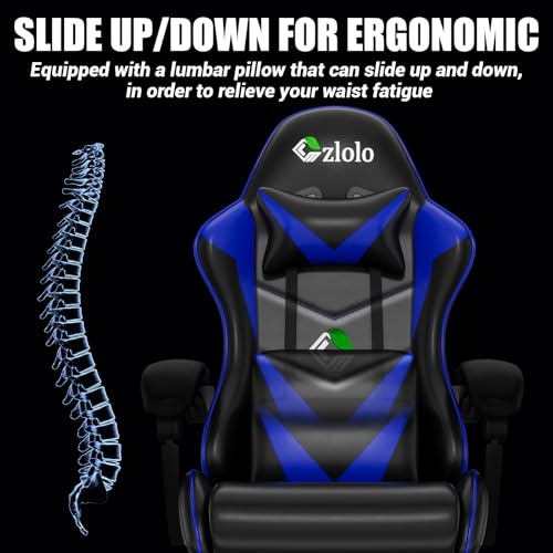 Image of Czlolo Gaming Chair with Footrest Racing Style Lumbar Support Massager Video Game Chair with Metal Legs, High Back Reclining Gamer Chair with Headrest, 360 Swivel Office Computer Desk Chair (Blue)