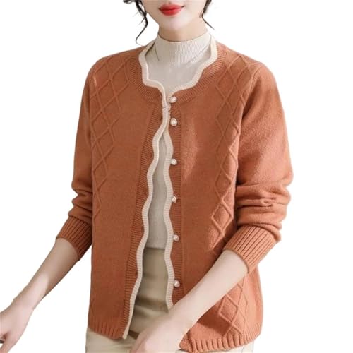 Women's Spliced Round Neck Knitted Top Long-Sleeved Loose Button Cardigan