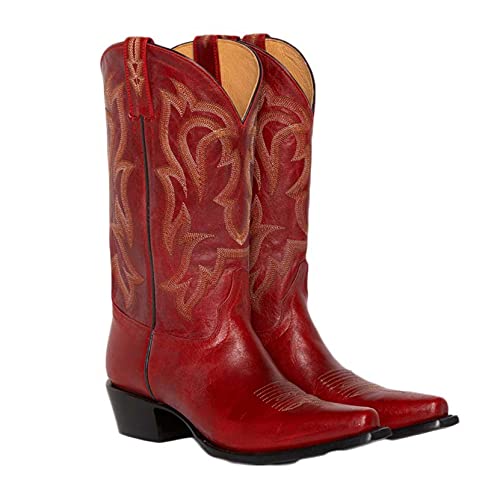 Botas a Media Pierna para Mujer, Botas de Vaquero Vintage, Primavera otoño, Zapatos de Trabajo Occidentales para Mujer, Botas largas Antideslizantes con Punta Cuadrada Cover