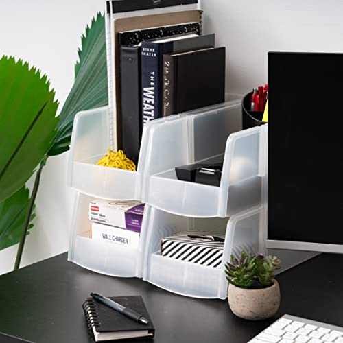 Image of IRIS USA Clear Plastic Stackable Storage Bins, Large- 4 Pack, Open Front Fridge Pantry Kitchen Closet Cabinet Bathroom Organizer Basket for Organizing Snack, Cans, Office Supplies, and Coffee Pods