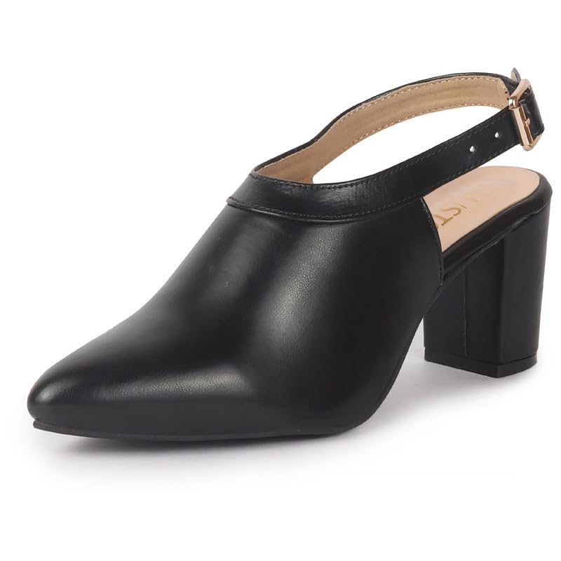 Image of FAUSTO Women Pointed Toe Block Heel Adjustable Backstrap Shoe Style Sandals | Soft Padded Insole | Semi Formal Outfit Sandals