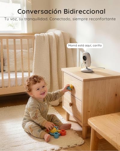 Miniatura 8 de Boifun 4 720p Camara Vigilancia Bebe Vigilabebes Con Camara Sin Wifi, Vision Nocturna Infrarouge Invisible, Detección De Temperatura Y Sonido, Canciones De Cuna, Protección De La Privacidad