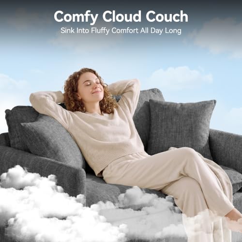 Image of 30'' Cloud Single Couch, Cloud Sofa with Throw Pillow, Modern 1 Seater Reading Chair with Deep Seat, Accent Chairs for Living Room, Bedroom, Small Apartment, Dark Grey
