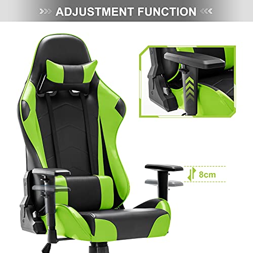 Sedia da Gaming, Ergonomica Sedia da Ufficio, Sedile Sport di Lusso Sedia Gamer, Reclinabile con Braccioli e Poggiatesta Cuscino Lombare, Sedia PC (Verde) - Sedia gaming - Immagine 4