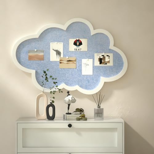Image of Cute Cloud Felt Bulletin Board for Wall, Self-Adhesive Pin Board with 30 Pushpins, Message Display Board for Notes Photos Office Home Decor (Blue)