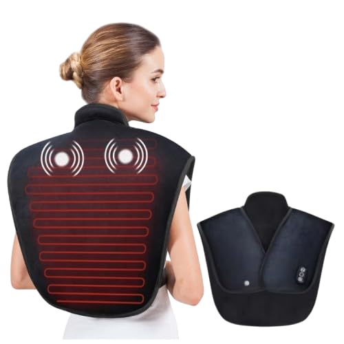 FLOITTUY Electric Heating Pad for Neck and Shoulders,Large Heating Pads for Back Pain Relief, Back Heat Wrap,Fast Heat Pad with Massager & 5 Massage Mode, Auto Shut Off,Gifts for Women,Men