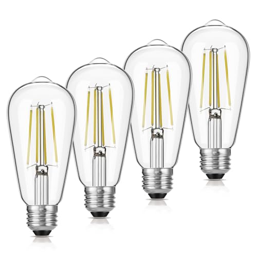 Image of Gozelux LED Edison Bulbs, 60W Equivalent ST19, Efficient 6W LED, E26 Medium Base Light Bulbs, High Brightness 750 Lumens, 5000K Daylight, Clear, Pack of 4