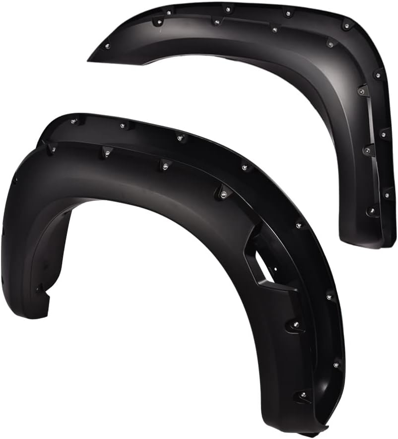 PIT66 Fender Flares, Compatible with 2004-2015 Nissan Titan (Only Fits Titan Without Bedside Lockbox), Paintable Smooth Matte Black Pocket Riveted Style Wheel Flares Set, 4 Piece