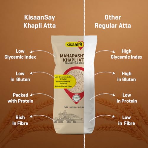 Image of KisaanSay Chakki Khapli Atta (4 KG) | Stoneground High Protein Atta | Low Gluten Emmer Wheat Flour | High in Fibre & Easy to Digest Khapli Wheat Aata | Nutrient-Rich & Low GI Flour for Softer Rotis
