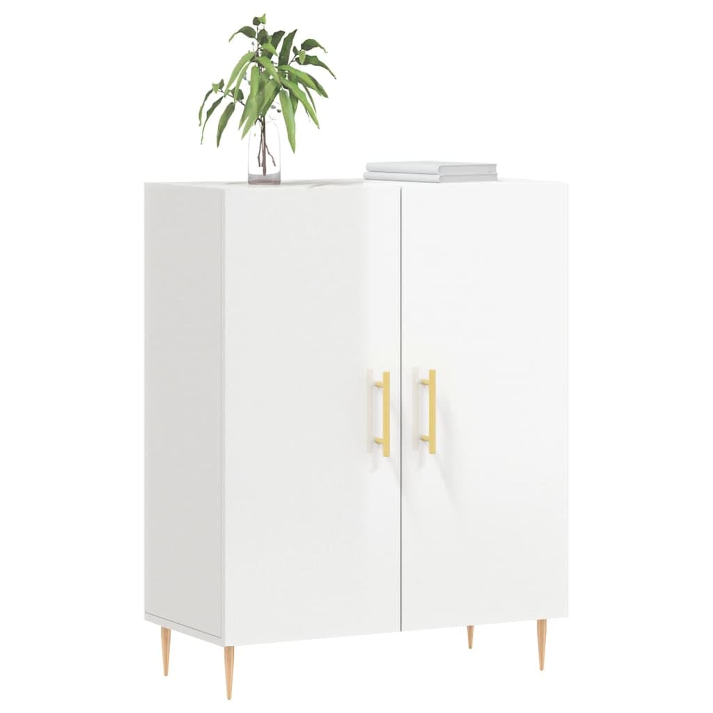 Kredens biały wysoki połysk materiał drewnopochodny z metalowymi nóżkami 69,5 x 34 x 90 cm miejsce do przechowywania meble kuchenne salon szafka bufet przechowywanie półka