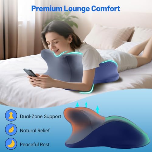 Image of MOONYOOY Ergonomic Zoned Memory Foam Wedge Pillow for Bed, Prone Sleeping & Reading Cushion with Unibody Incline, Targeted Support for Stomach Sleepers & Back Pain Relief, Washable Cover, Blue