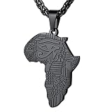 U7 Hip Hop Africa Map Necklace Ion Plating Black Metal Stainless Steel Amulet Eye of Horus Outline M