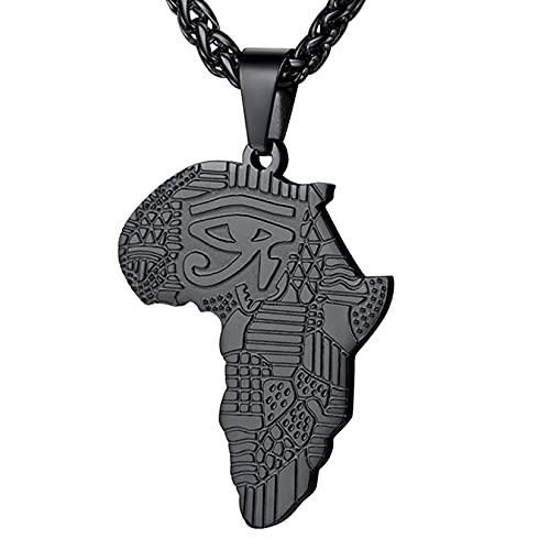 U7 Hip Hop Africa Map Necklace Ion Plating Black Metal Stainless Steel Amulet Eye Of Horus Outline Map Pendant For Men Boys #TOP4