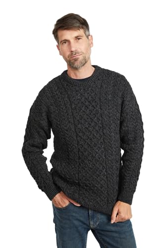 Aran Woollen Mills Carraig Donn 100% Natural Wool Crew Neck Aran Sweater (Large)