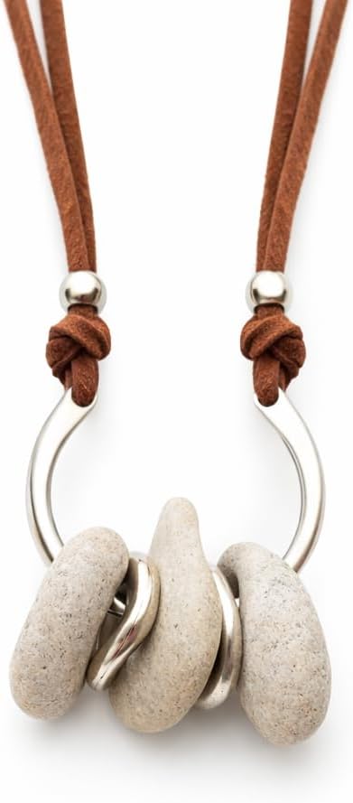 Luck Hag Stone Open Ring Necklace for Women, Natural Protection Hagstone Pendant