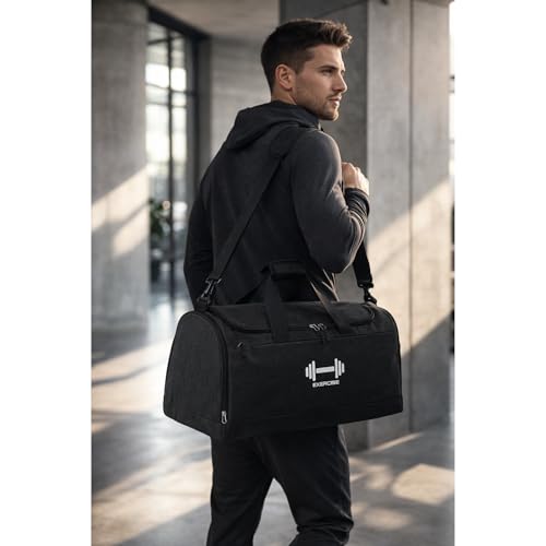 Image of Aavjo Unisex Sports Gym, Yoga, Swimming, Tennis Bag Travel Duffle Bag with Wet Pocket Shoes Compartment for Men Women (Black)