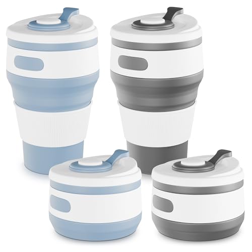 2-Pack Сollapsible Cups for Traveling Reusable – 12oz Leakproof Coffee Travel Mug, Silicone, Foldable & Portable for Hiking, Camping, Office | Lightweight Collapsible Coffee Cups for Outdoor Use