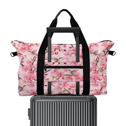 BIGCARJOB Cherry Blossoms Overnight Bags for Women Travel Hummingbird Garment Duffel Bag Carry On Foldable Weekender Bags for Traveling Camping Hiking2