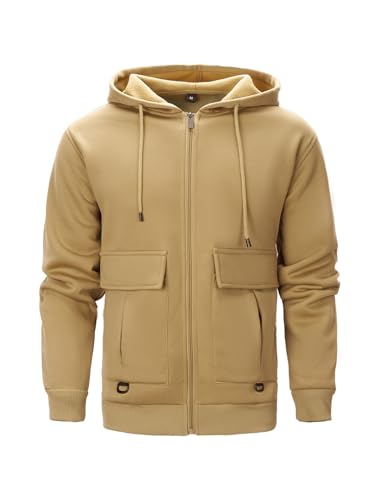 MANLUODANNI Hoodie Herren, Pullover Herren Sweatjacke Kapuzenpullover mit reißverschluss und Tasche Classic Sweatshirt Casual Kapuzenjacke Khaki 2XL