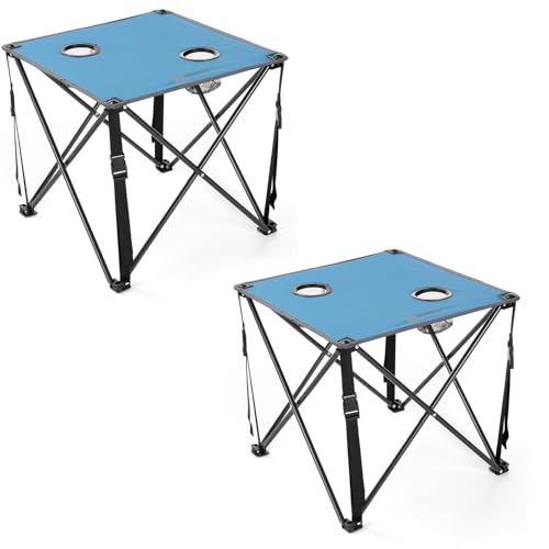 ARROWHEAD OUTDOOR Mesa de Camping Plegable 2-Pack 26” (66cm) con Marco de Acero y Lona 600D, Azul, Cuadrada miniatura 1
