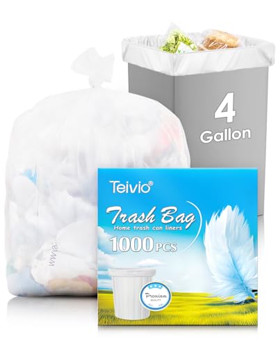 4 Gallon 1000 Counts Strong Trash Bag Garbage Bags by Teivio, Bathroom Trash Can Bin Liners, Small Plastic Bags for home office kitchen