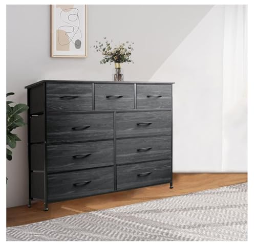 Dresser for Bedroom,Storage Drawer Units,Dresser for Nursery Girl,Tall Dresser Fabric Storage Tower with 9 Drawers,Wooden Top,for Living Room,Hallway, Dorm. Wood Grain Print. - Image 3