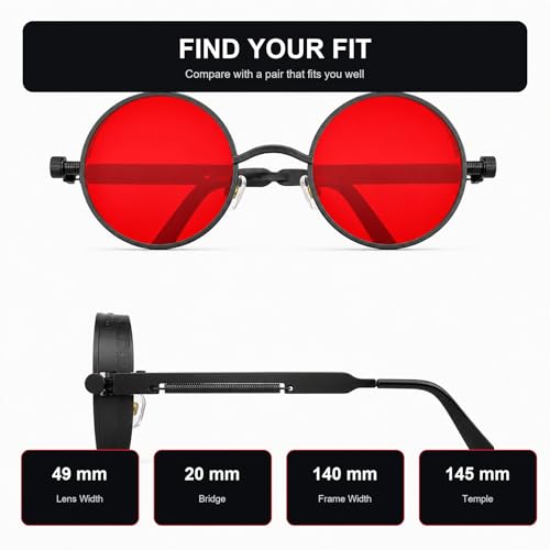 Image of PROUDDEMON Retro Gothic Steampunk Sunglasses for Women Men Round Lens Metal Frame