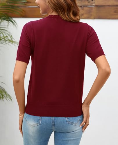 Image of Women Summer Knit Shirt Blouse V Neck Short Sleeve Pullover Sweater Tops