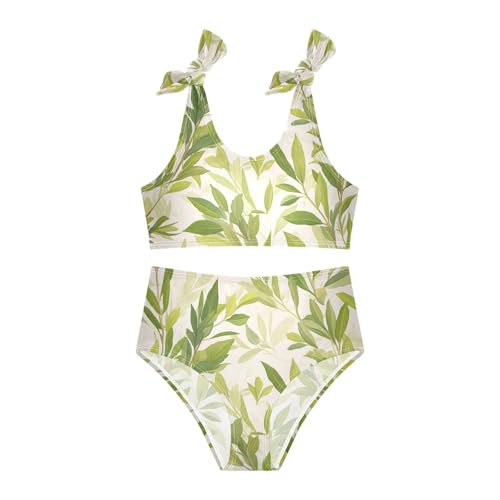 Green Branch Olive Seamless Pattern Girls' Two Pieces Kids Bikini Set Beach Swimsuit Swimming Suits Adjustable Shoulder3