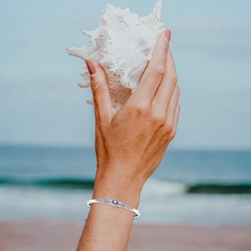 Amethyst Feather Cuff Bracelet Sterling Silver Adjustable Vintage Bangle, Bohemian Jewelry February Birthstone Gift for Her2