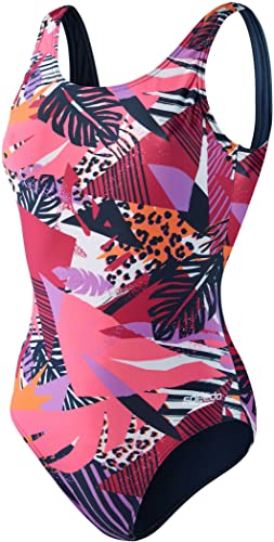 Speedo Damen Allover U-Back Badeanzug, Marineblau/Rosa, 32
