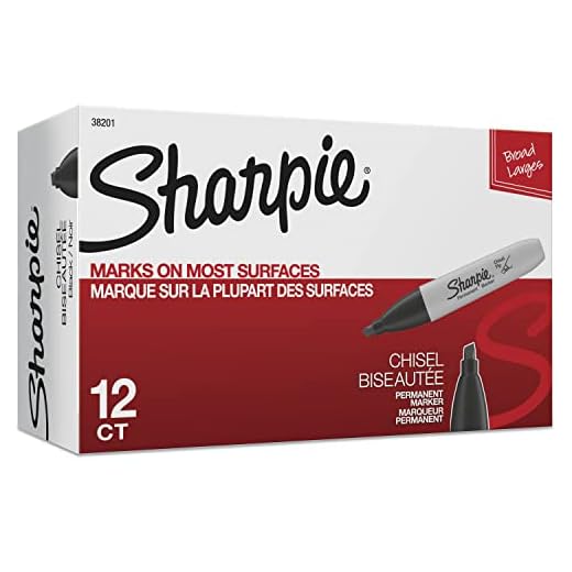 Sharpie Permanent Markers, Chisel Tip Marker Set, Poster Markers, Markers For Wood, Plastic, And More, Black, 12 Count