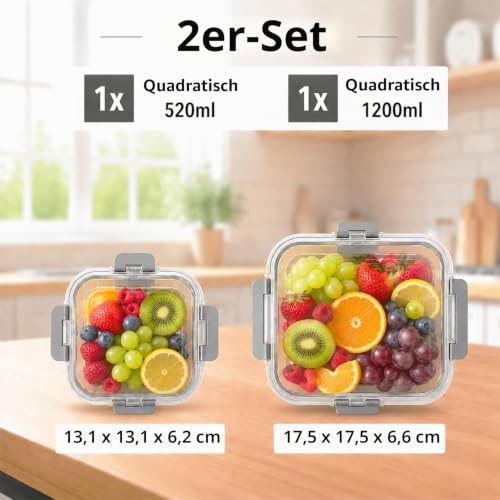 OFFASST Glasbehälter mit Deckel, 2-teilig Meal Prep Boxen & Frischhaltedosen aus Borosilikatglas… – Ansicht 2