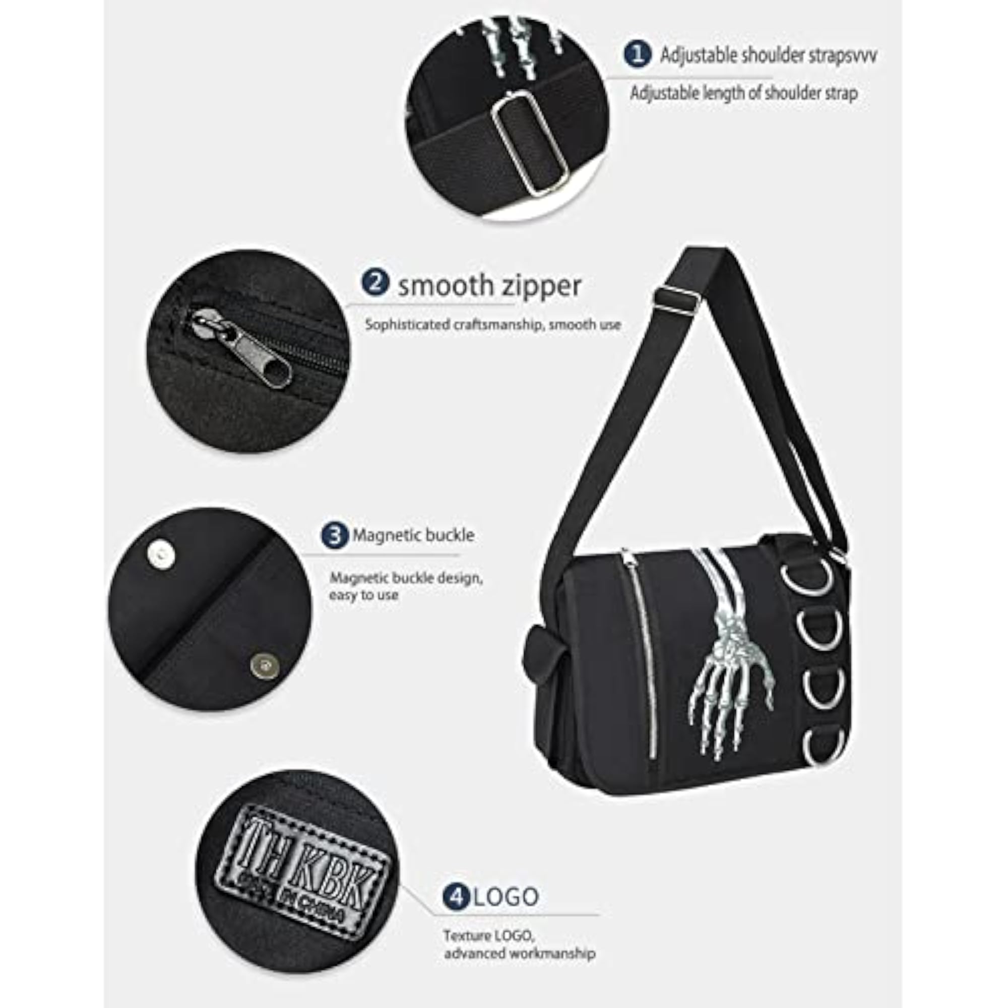 Gothic Black Skull Hooded Backpack, Grunge Y2K Fashion