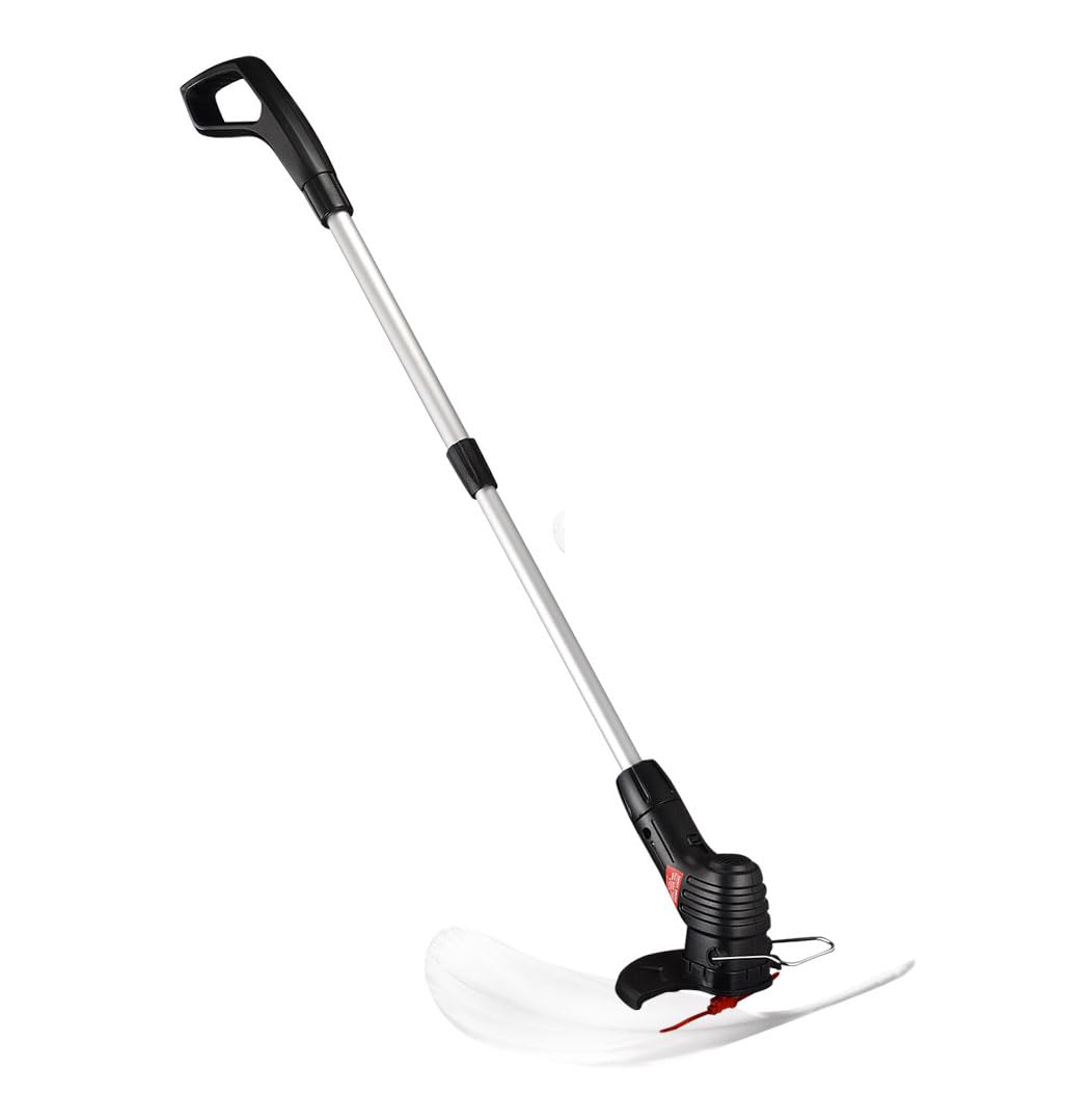 Tondeuse à gazon sans fil pour outil de jardin, longue poignée télescopique réglable et légère, avec batterie 1200 mAh et 5 lames de rechange, pour le désherbage de la pelouse de jardin (chargement US