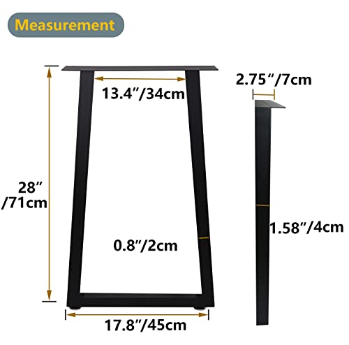 Lendpea Metal Table Legs Heavy Duty Square Tube Desk Frame Industrial Dining/Coffee/Computer Table Legs, Set of 2(28\"-4X2mm, U-Shape)