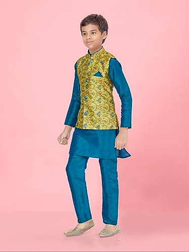 Image of Aarika Boys Orange Color Kurta Pyjama With Waistcoat