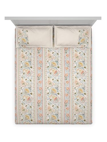 Image of DDECOR Live beautiful Cotton Queen Bed Sheet Set with 2 Pillow Covers (229 CM X 274 CM, Yellow) Digital Print Global Ethnic 145TC GSM