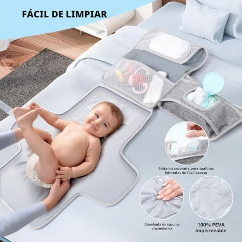 Miniatura 4 de Romon Cambiador Para Viajes Portátil Plegable Gris Impermeable 0-3 Meses Desmontable Con Multiples Compartimentos Para Salidas Y Viajes