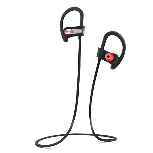 TRITINA Sports Auricular Bluetooth Micrófono Incorporado, inalámbrico Sweatproof con Espuma de Memoria Auriculares Sonido estéreo para Correr, Jogging - Negro con Gris