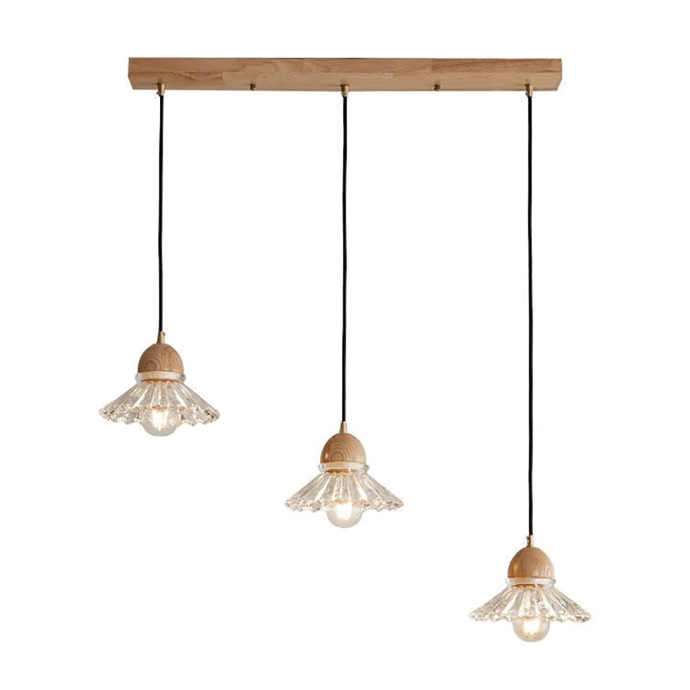 Suspension salle à manger rétro industrielle luminaire bois verre 3 lampes