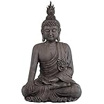 John Timberland Large Tall Sitting Buddha Statue Sculpture Zen Asian Japanese Garden Decor Indoor Outdoor Front Porch Patio Yard Outside Home Balcony House Lawn Stone Gray Finish Resin 42" High - Image 2