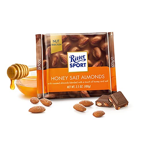 Image of Ritter Sport Honey Salt Almonds 100g (Pack of 2) Ritter Sport Chocolates Nut Selection, product of Germany, milk chocolate with honey, sea-salt, and almonds | Nutritious and Nutty Crunch