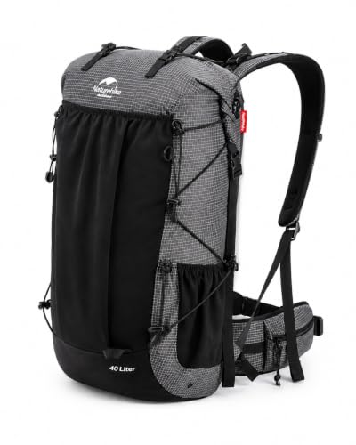 Naturehike Rock 45L Internal Frame Hiking Backpack with Rain Cover, Black