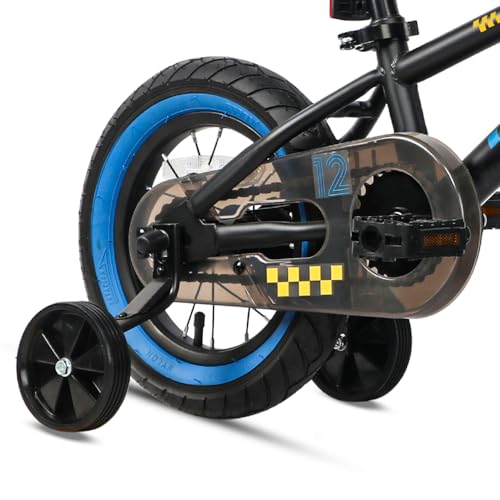 Glerc NuNu Kids Bike, 16 Inch Boys Bike for 4-7 Years Old Children, BMX Style Kids Bicycle with Training Wheels & Coaster Brake, Black and Blue