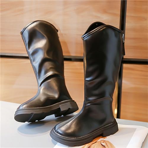 Girls Platform Mid Calf Boots Mid Calf Boots Low Heel Chunky Platform Lug Sole Zipper Non Slip Boots for Dress Up4
