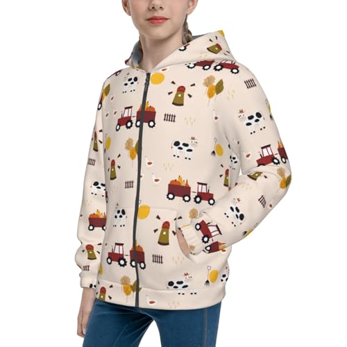 Cute Cartoon Farm Kid Hoodies Boys Zip Up Sweatshirts Girls Pullover with Pocket